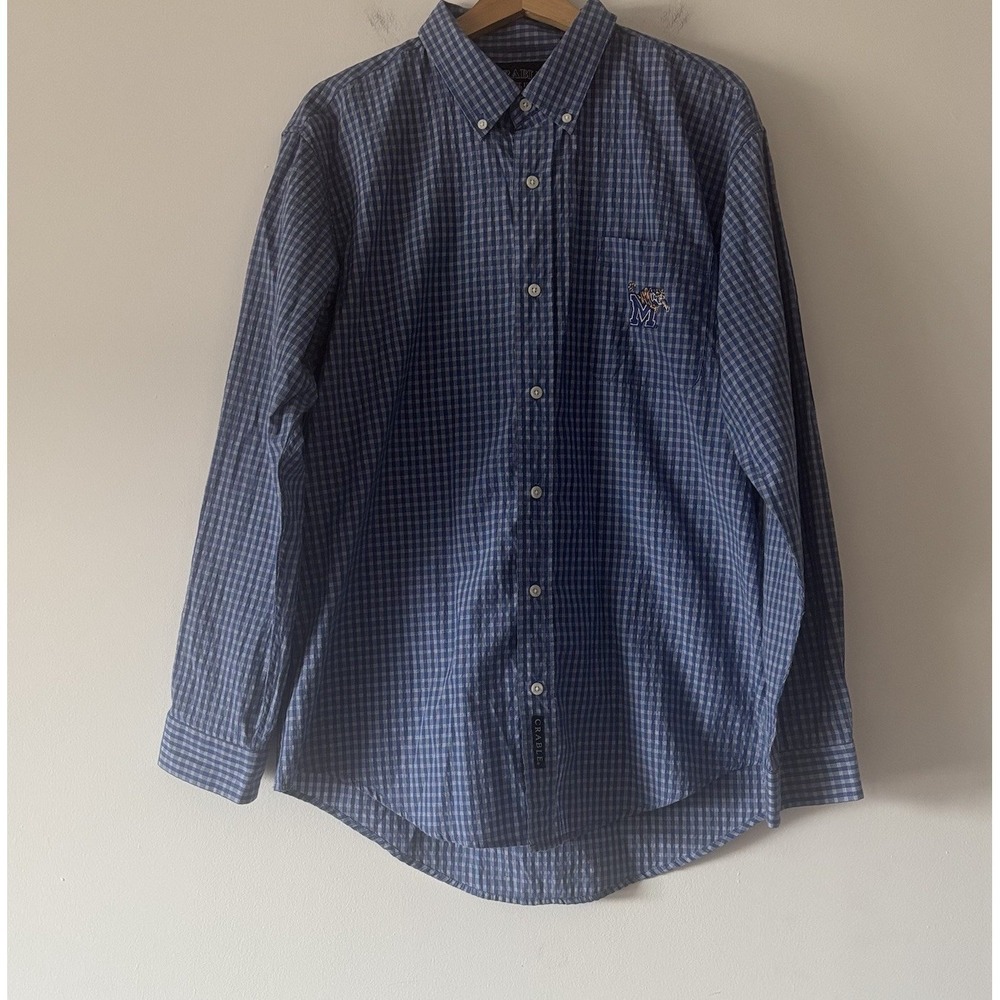 Memphis Tigers Button Down Shirt Crable Blue Checkered Men's XL office Casual TN
